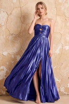 Katherine Royal Blue Metallic A-Line Strapless Cutout Maxi Dress
