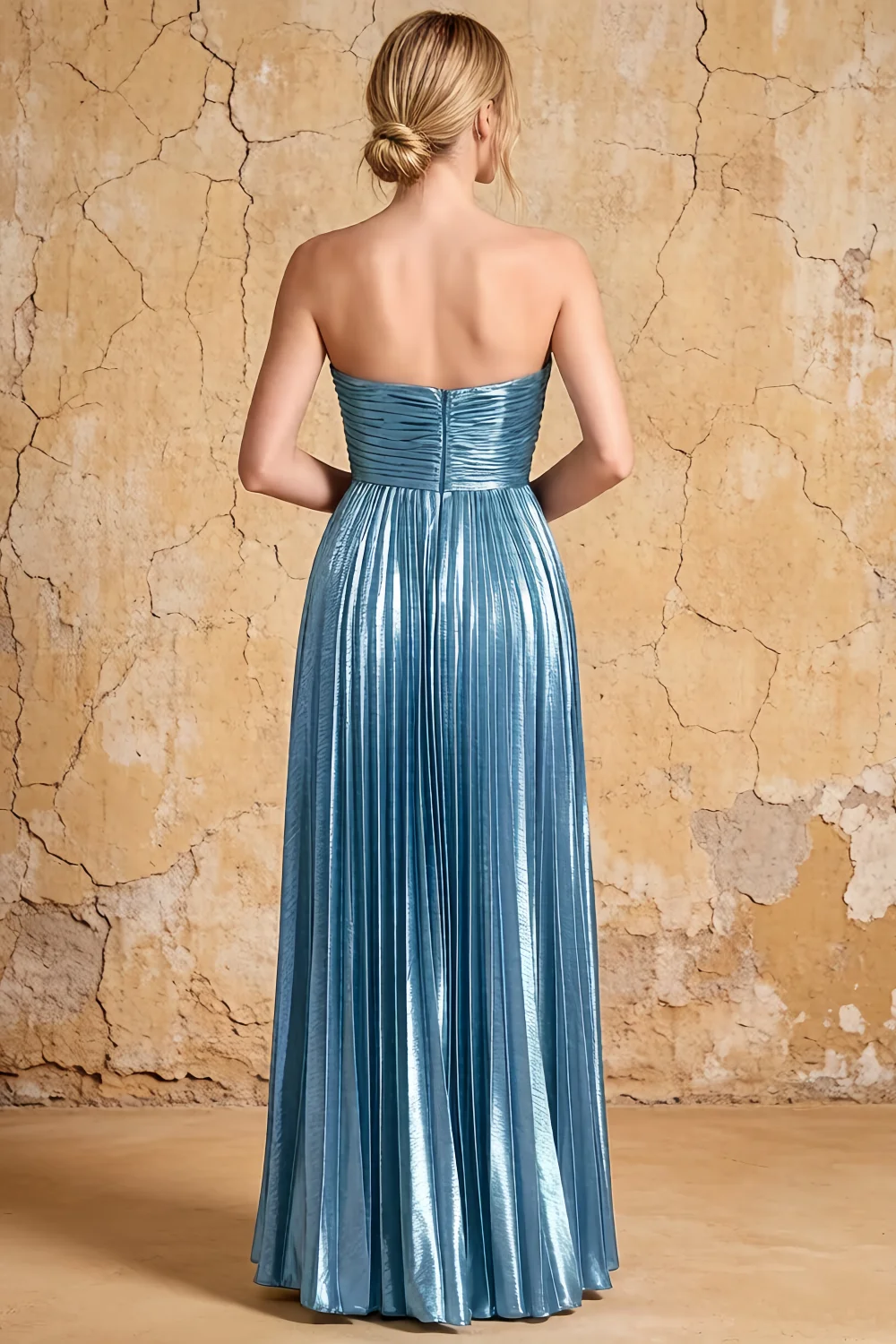 Katherine Sky Blue Metallic A-Line Strapless Cutout Maxi Dress Main image