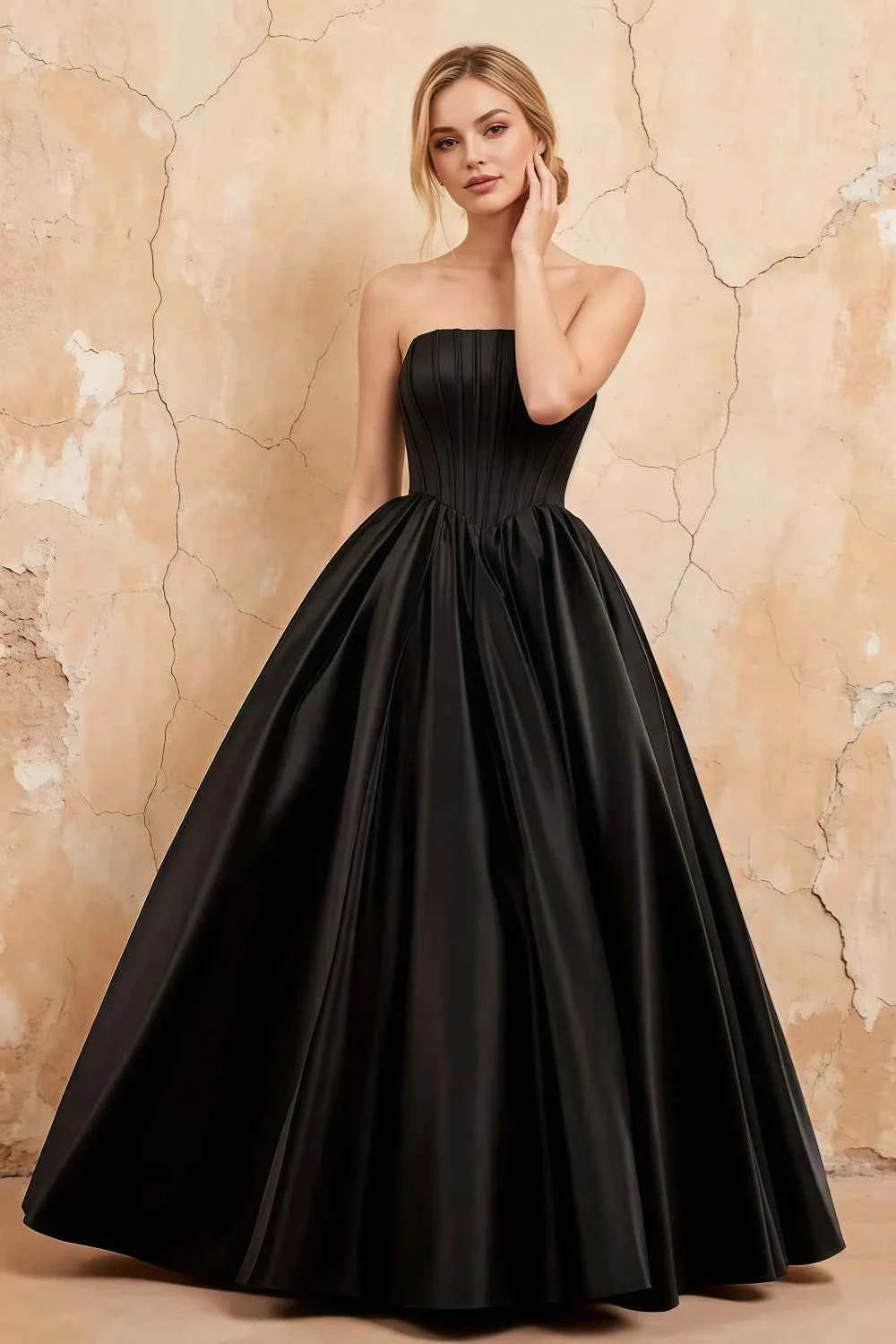 Kathryn Black Satin A-Line Corset Maxi Dress Main image