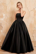 Kathryn Black Satin A-Line Corset Maxi Dress