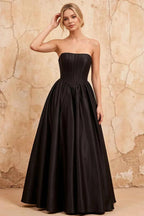 Kathryn Black Satin A-Line Corset Maxi Dress