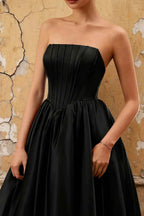 Kathryn Black Satin A-Line Corset Maxi Dress