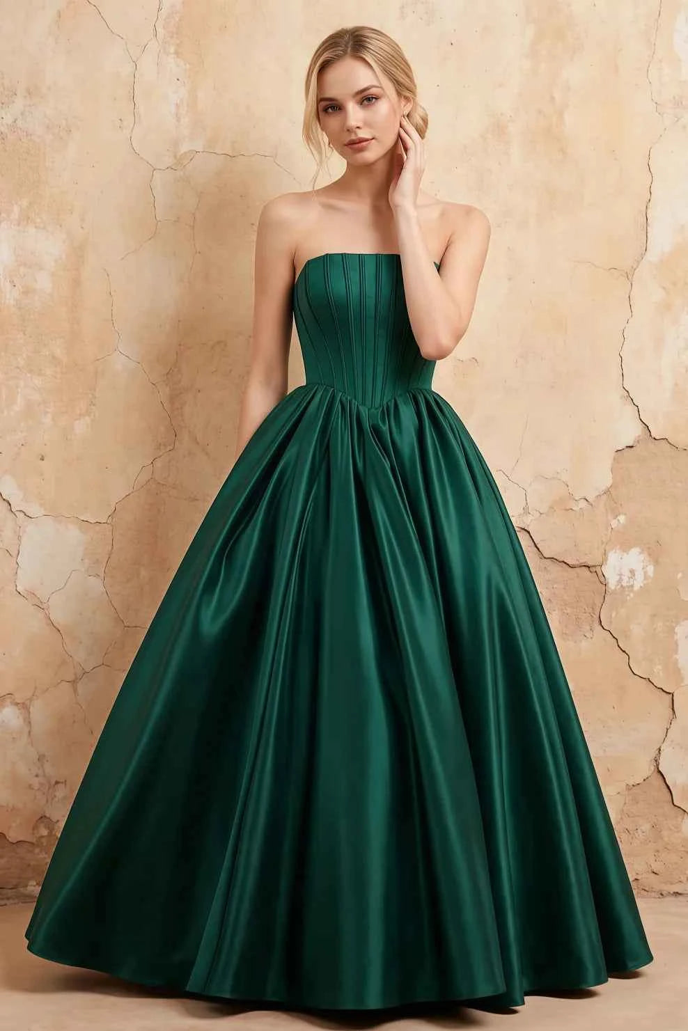 Kathryn Dark Green Satin A-Line Corset Maxi Dress