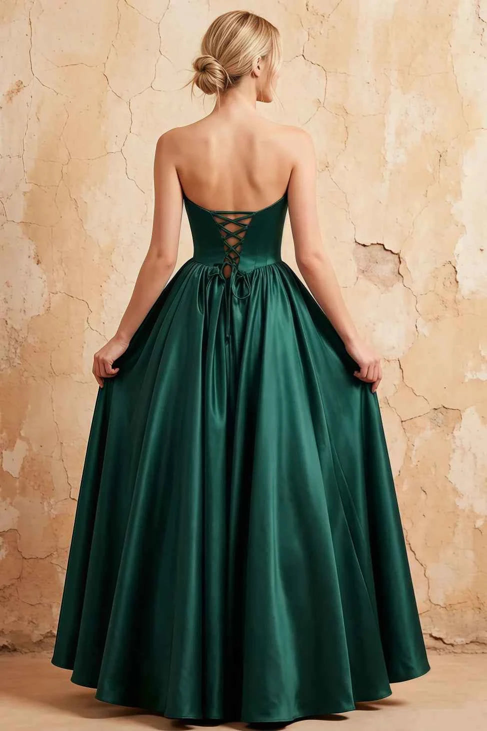 Kathryn Dark Green Satin A-Line Corset Maxi Dress