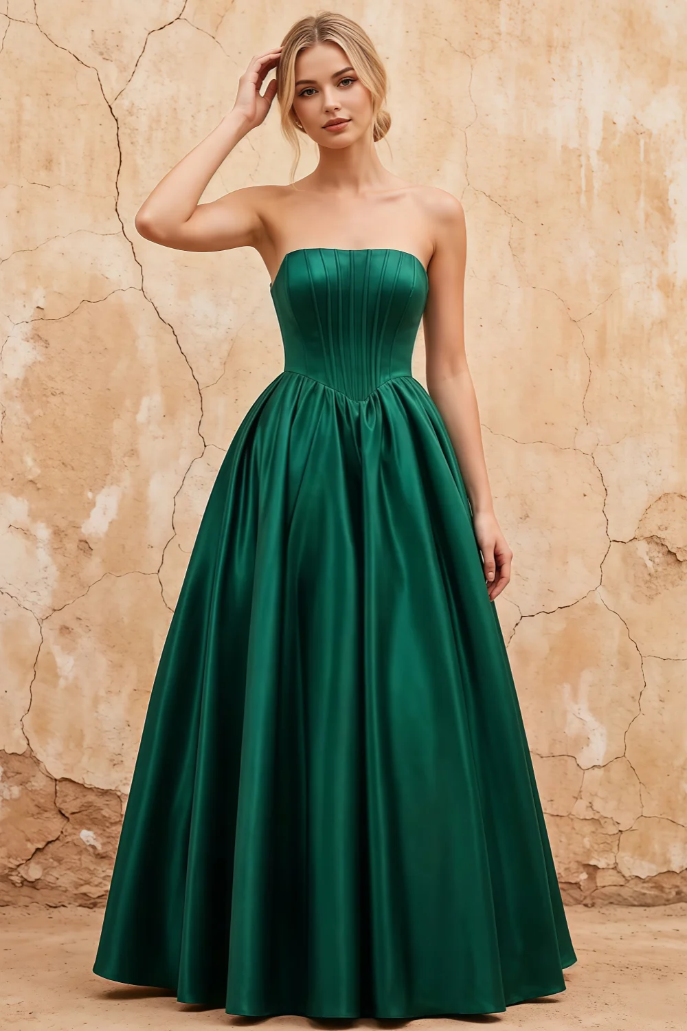 Kathryn Dark Green Satin A-Line Corset Maxi Dress