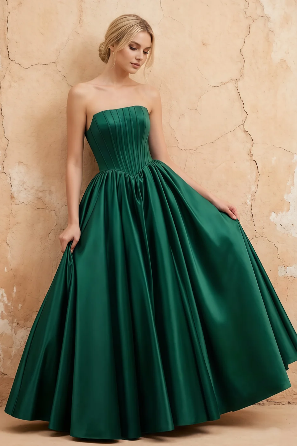 Kathryn Dark Green Satin A-Line Corset Maxi Dress