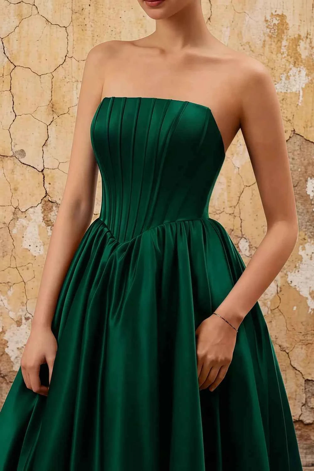 Kathryn Dark Green Satin A-Line Corset Maxi Dress