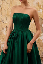 Kathryn Dark Green Satin A-Line Corset Maxi Dress
