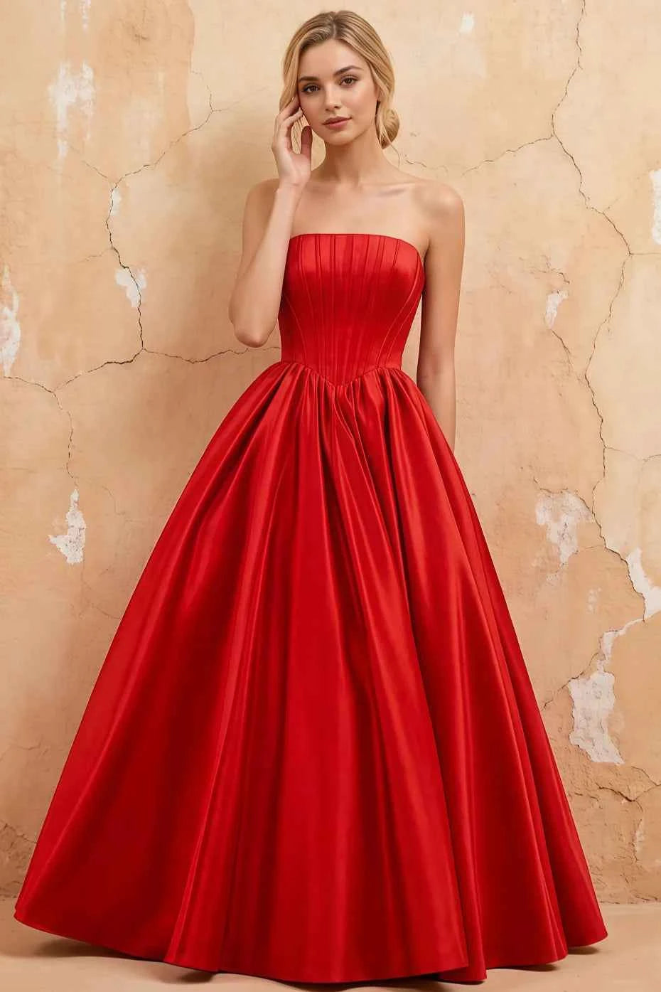 Kathryn Red Satin A-Line Corset Maxi Dress Main image