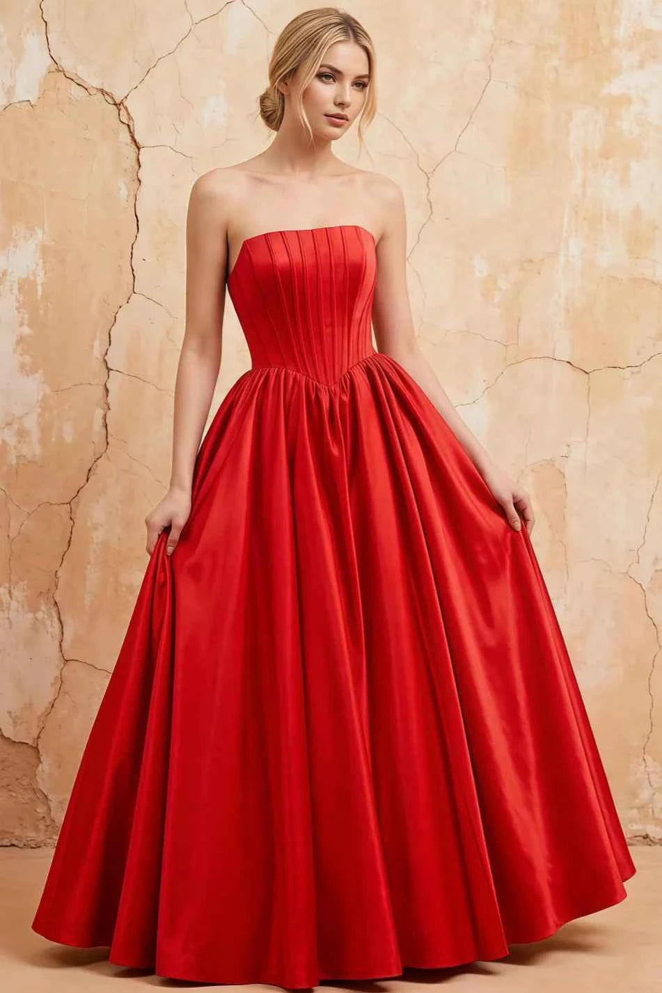 Kathryn Red Satin A-Line Corset Maxi Dress