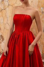 Kathryn Red Satin A-Line Corset Maxi Dress
