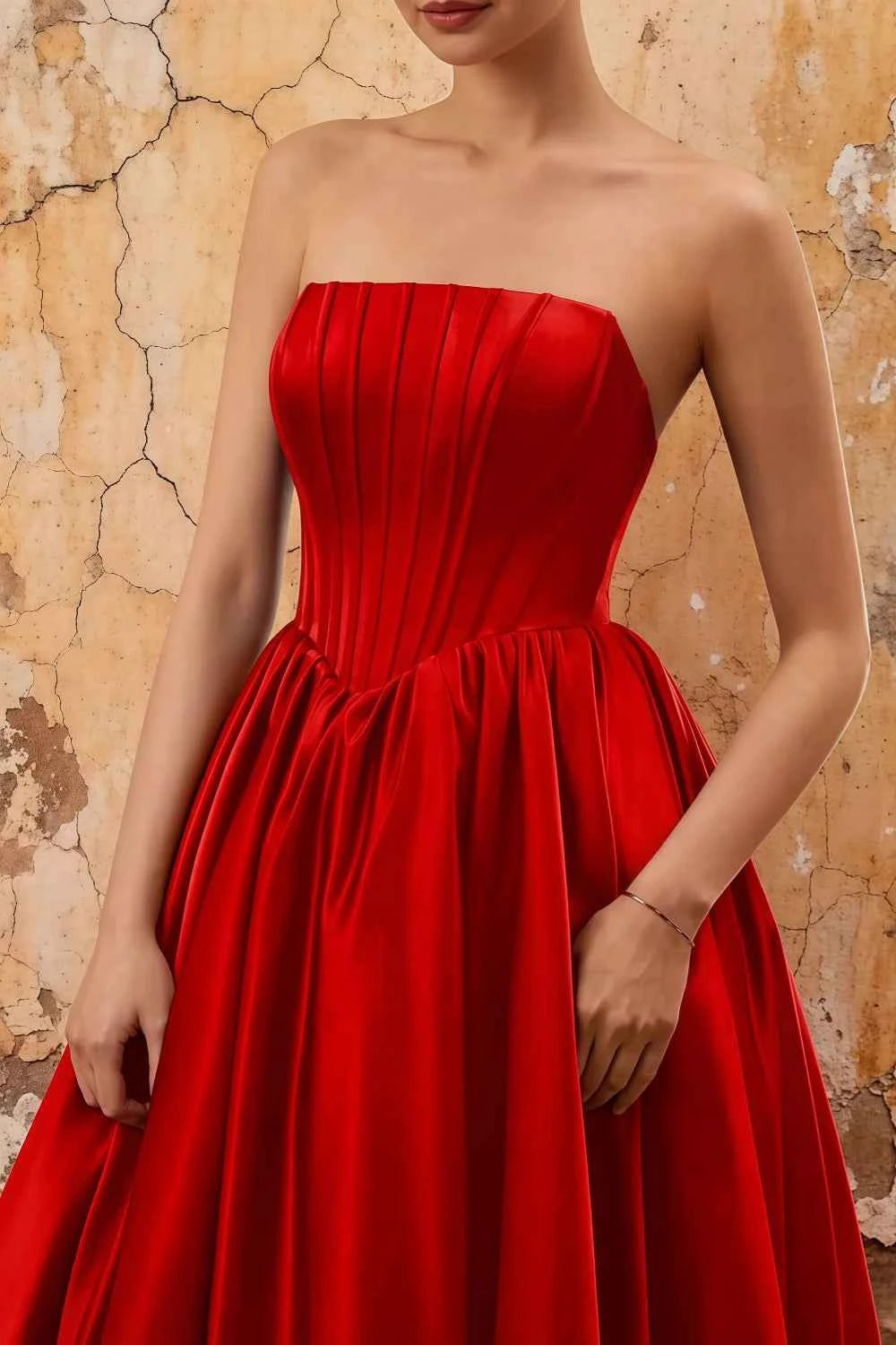 Kathryn Red Satin A-Line Corset Maxi Dress