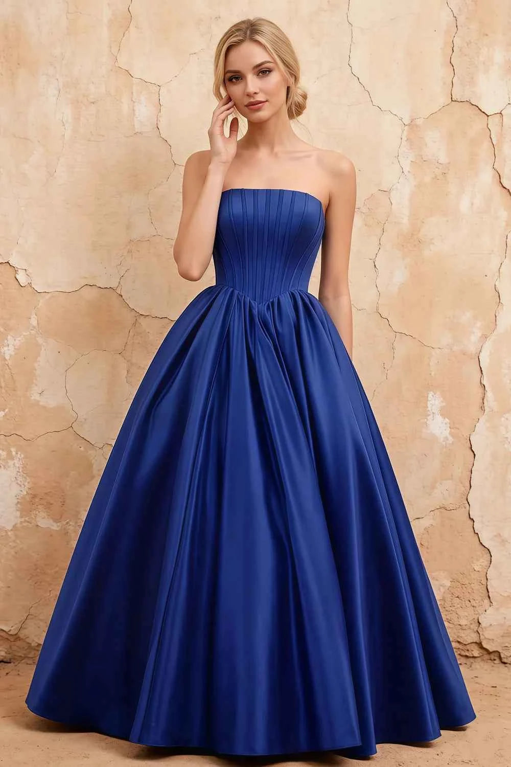 Kathryn Royal Blue Satin A-Line Corset Maxi Dress Main image