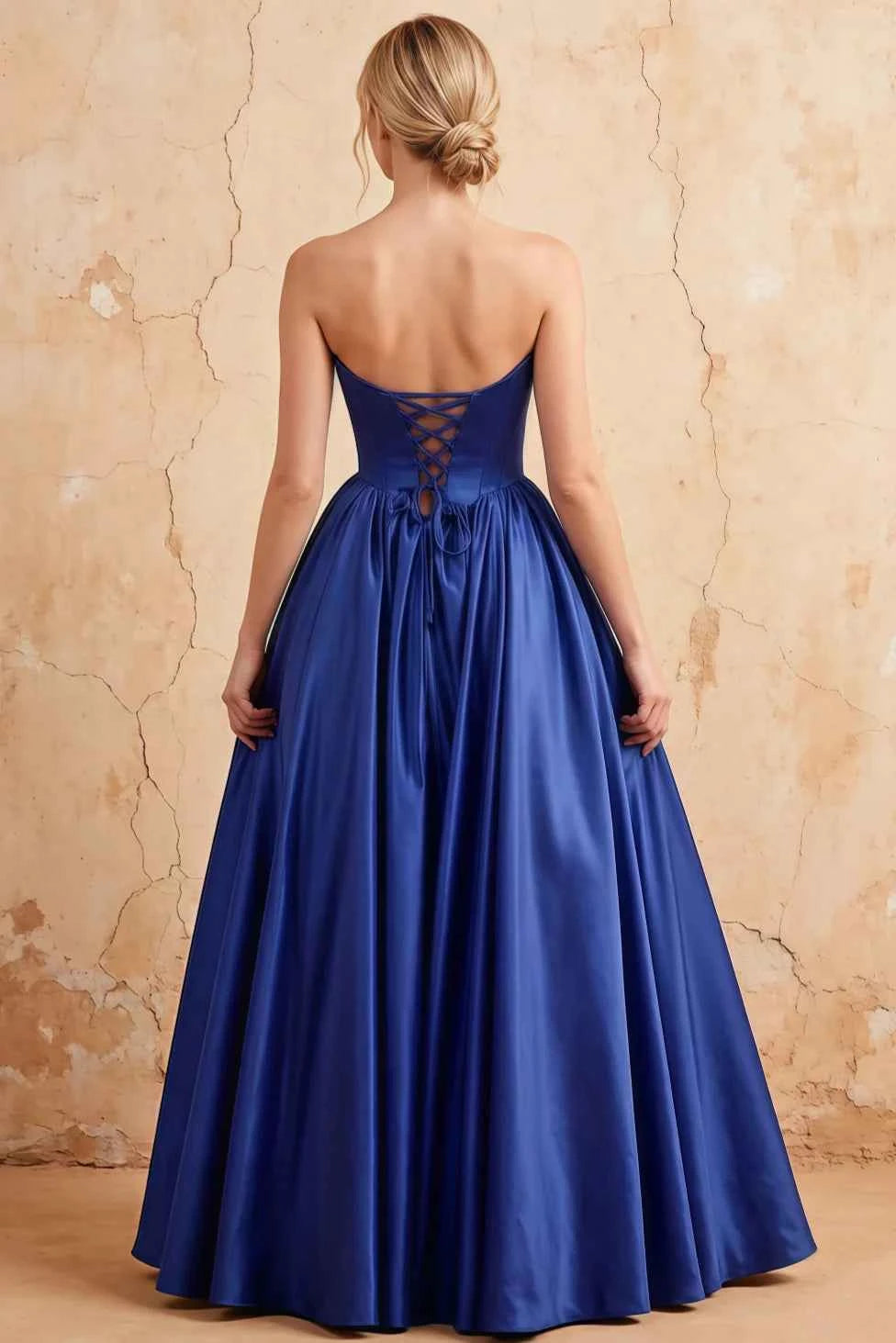 Kathryn Royal Blue Satin A-Line Corset Maxi Dress