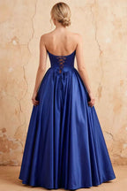 Kathryn Royal Blue Satin A-Line Corset Maxi Dress