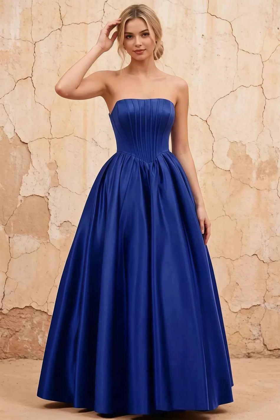 Kathryn Royal Blue Satin A-Line Corset Maxi Dress