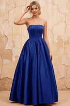 Kathryn Royal Blue Satin A-Line Corset Maxi Dress