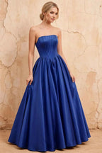 Kathryn Royal Blue Satin A-Line Corset Maxi Dress