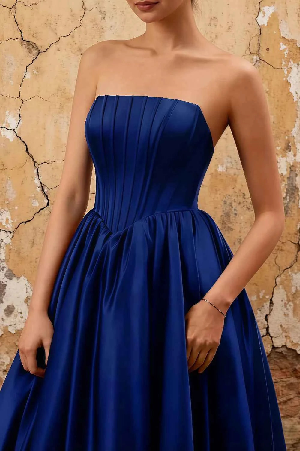 Kathryn Royal Blue Satin A-Line Corset Maxi Dress