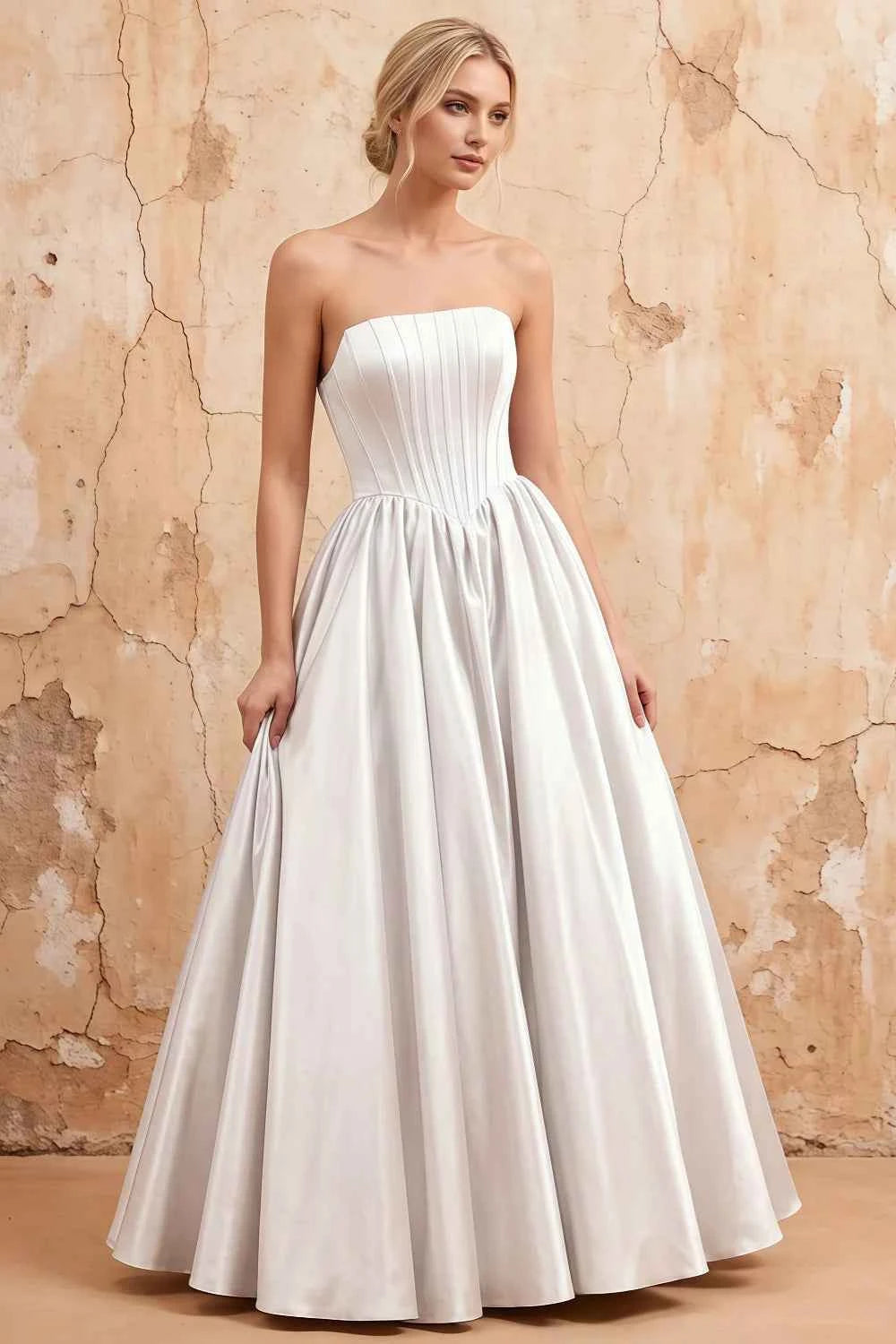 Kathryn White Satin A-Line Corset Maxi Dress Imagen principal del producto