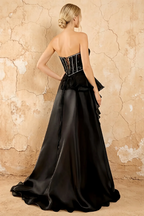Kayla Black Organza Strapless Beading Ruffled Maxi Dress