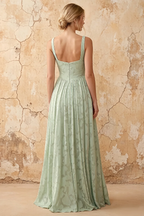 Kimberly Agave Jacquard Pearl Square Neck Maxi Dress
