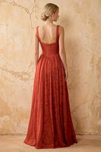 Kimberly Auburn Jacquard Pearl Square Neck Maxi Dress