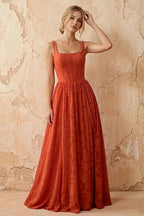 Kimberly Auburn Jacquard Pearl Square Neck Maxi Dress