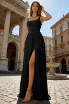 Kimberly Black Jacquard Pearl Square Neck Maxi Dress