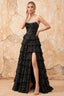 Kimberley Black Polka Dot Corset Bustier Tiered Maxi Dress