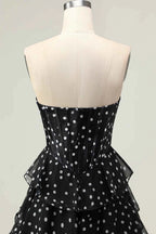 Kimberley Black Polka Dot Corset Bustier Tiered Maxi Dress