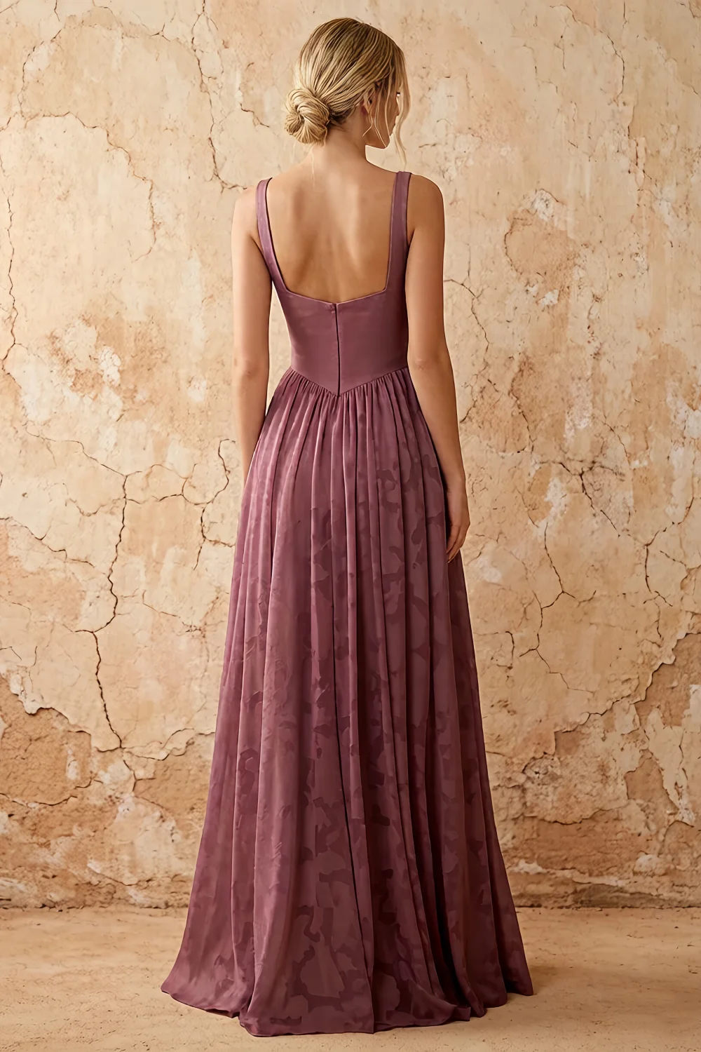 Kimberly Brown Jacquard Pearl Square Neck Maxi Dress