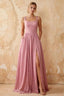 Kimberly Dusty Pink Jacquard Pearl Square Neck Maxi Dress