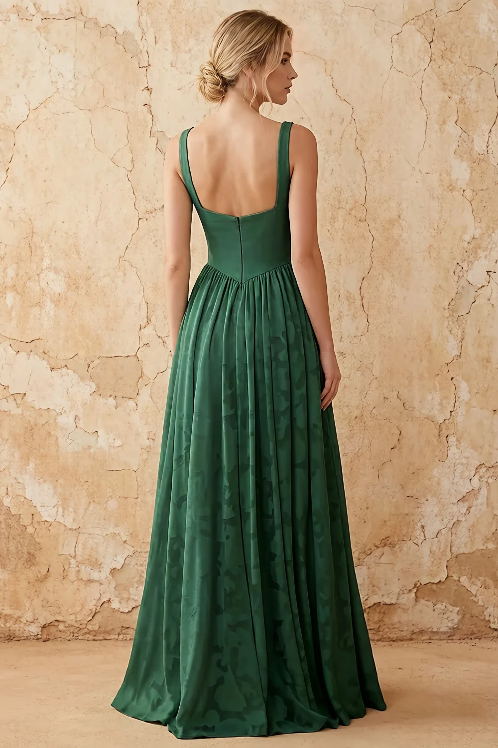 Kimberly Emerald Green Jacquard Pearl Square Neck Maxi Dress