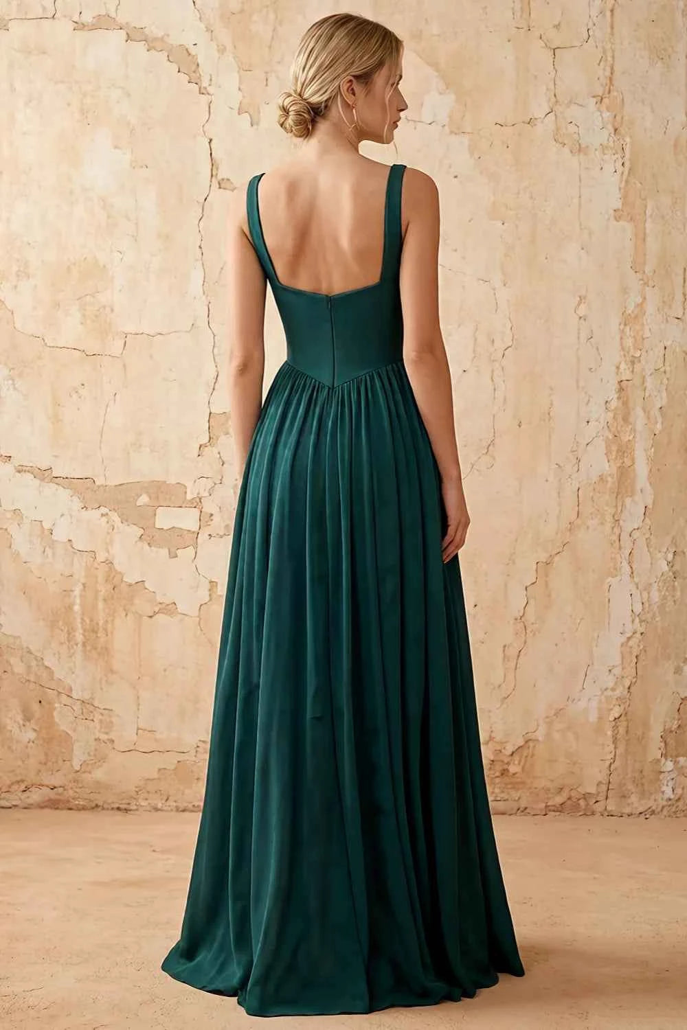 Kimberly Forest Green Jacquard Pearl Square Neck Maxi Dress