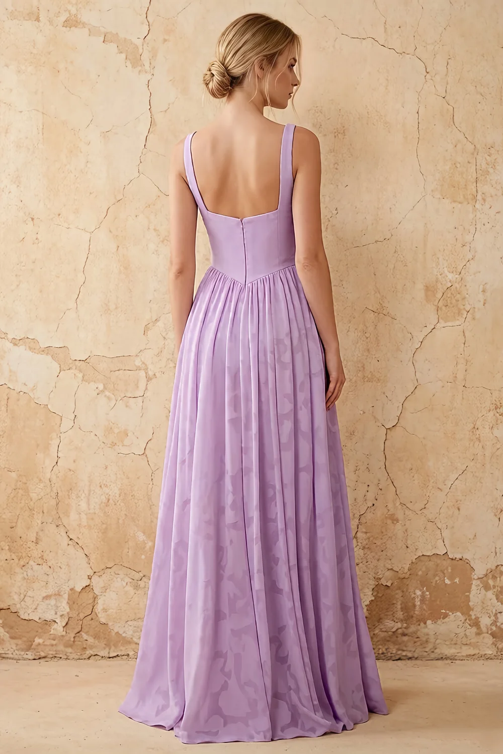 Kimberly Lilac Jacquard Pearl Square Neck Maxi Dress