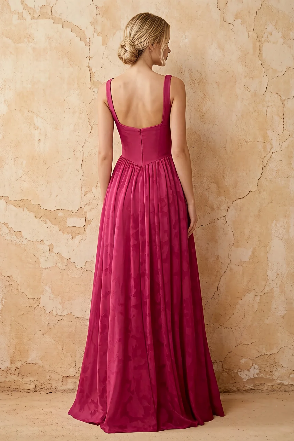 Kimberly Merlot Jacquard Pearl Square Neck Maxi Dress