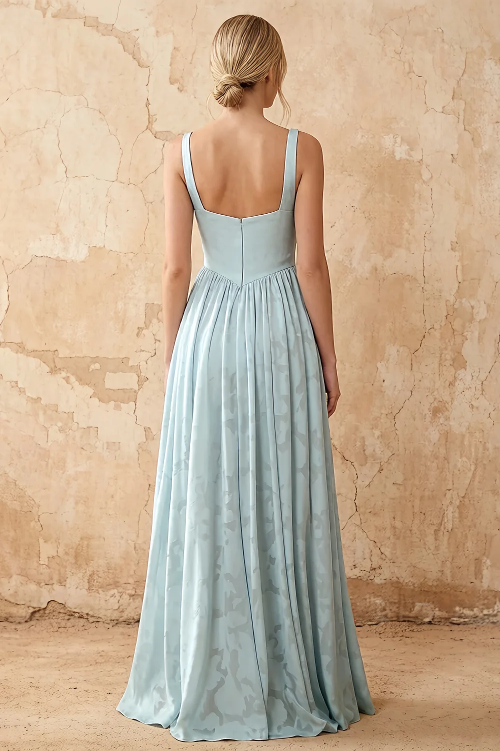 Kimberly Mist Green Jacquard Pearl Square Neck Maxi Dress