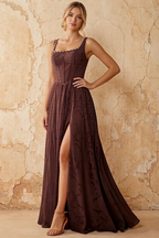 Kimberly Truffle Jacquard Pearl Square Neck Maxi Dress