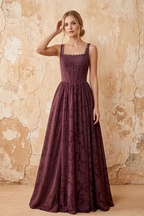 Kimberly Truffle Jacquard Pearl Square Neck Maxi Dress