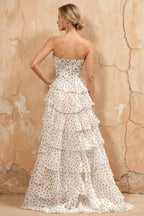 Kimberley White Polka Dot Corset Bustier Tiered Maxi Dress
