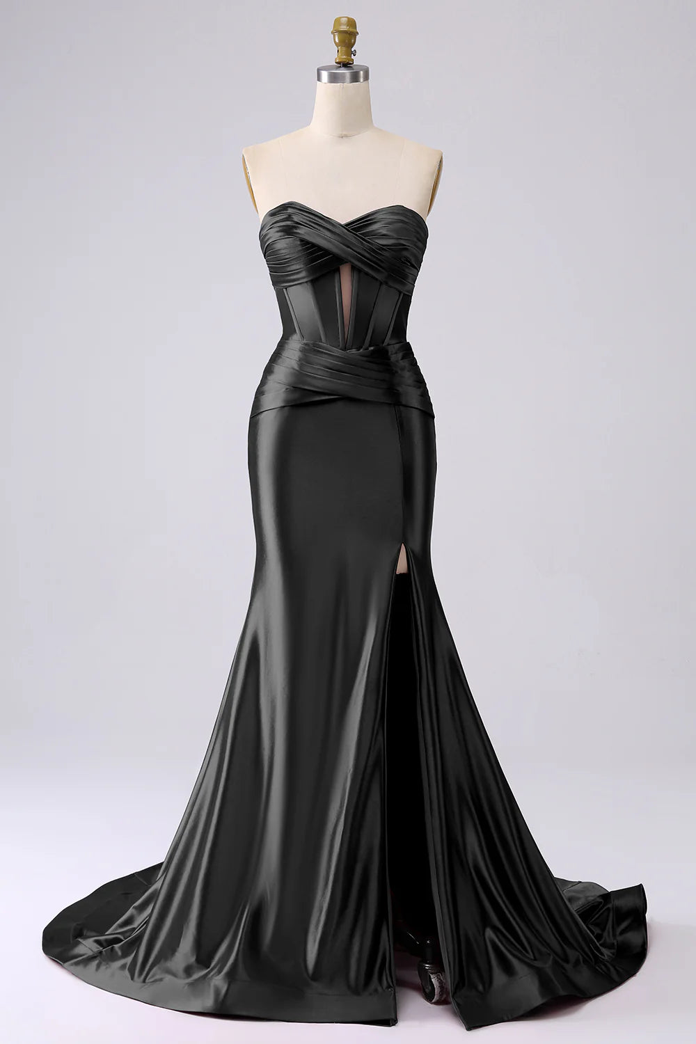 Kristen Black Satin Twist-front Cutout Maxi Dress