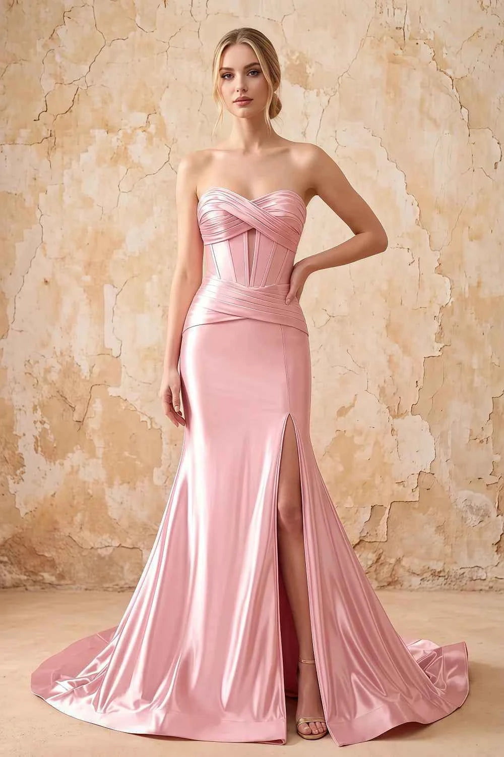 Kristen Blush Pink Satin Twist-front Cutout Maxi Dress Main image