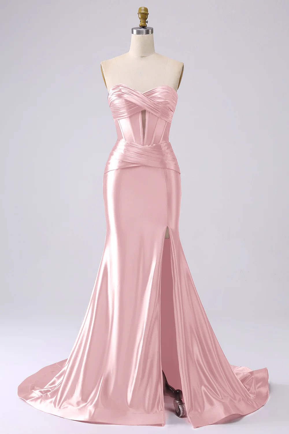 Kristen Blush Pink Satin Twist-front Cutout Maxi Dress