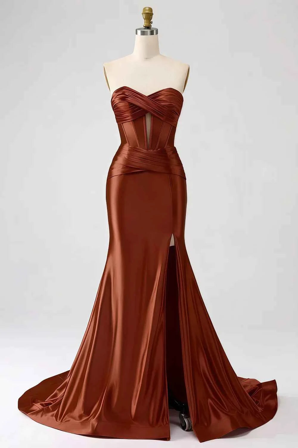 Kristen Brown Satin Twist-front Cutout Maxi Dress