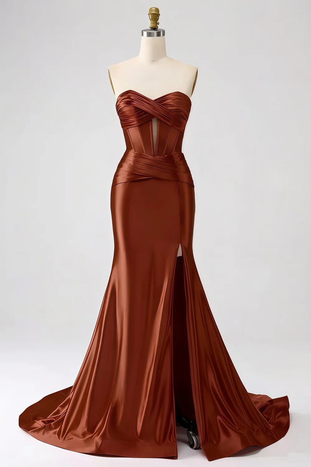 Kristen Brown Satin Twist-front Cutout Maxi Dress
