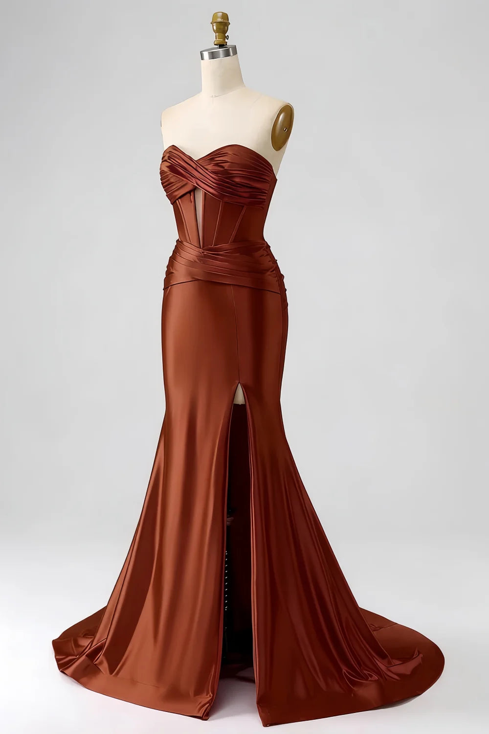 Kristen Brown Satin Twist-front Cutout Maxi Dress