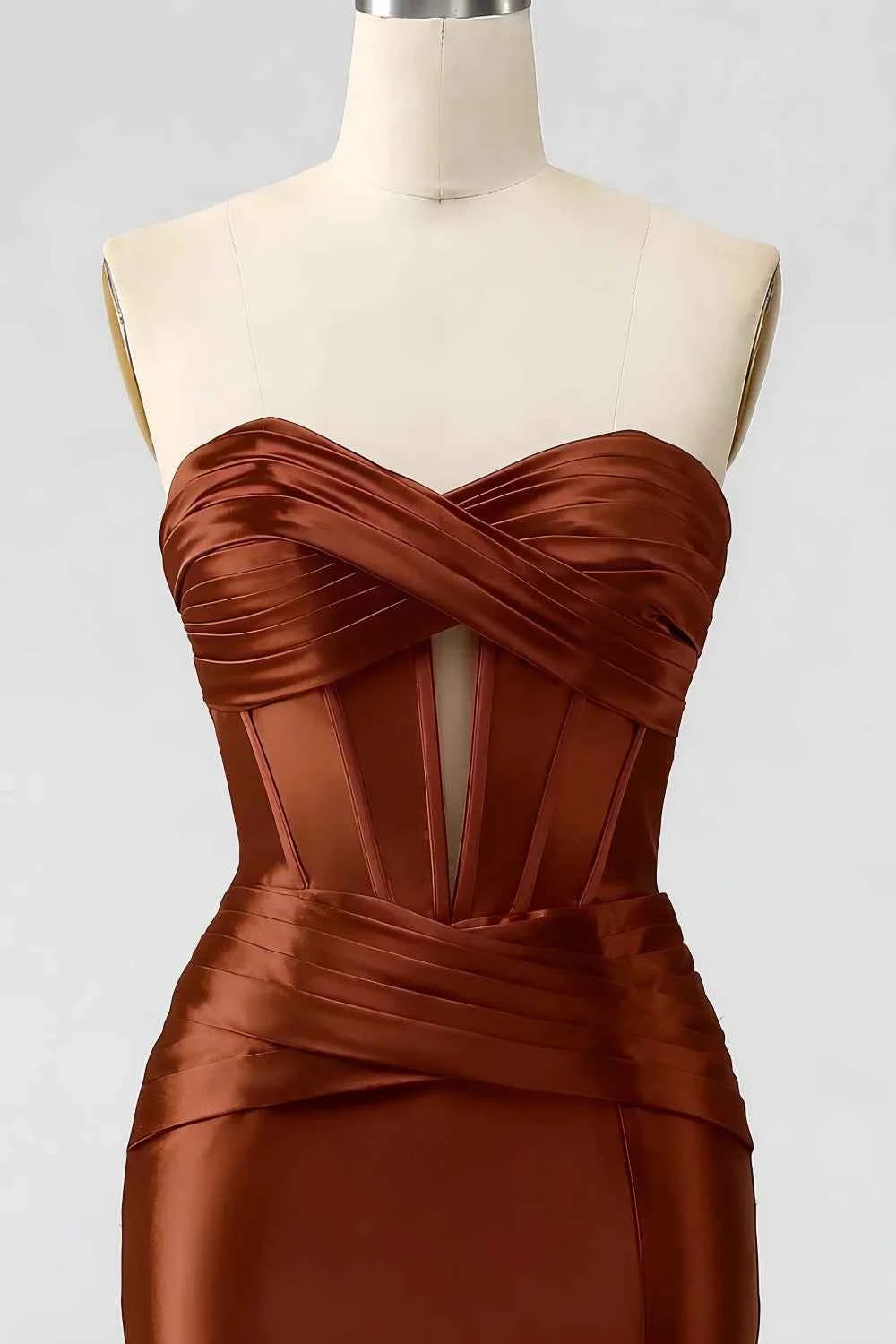 Kristen Brown Satin Twist-front Cutout Maxi Dress