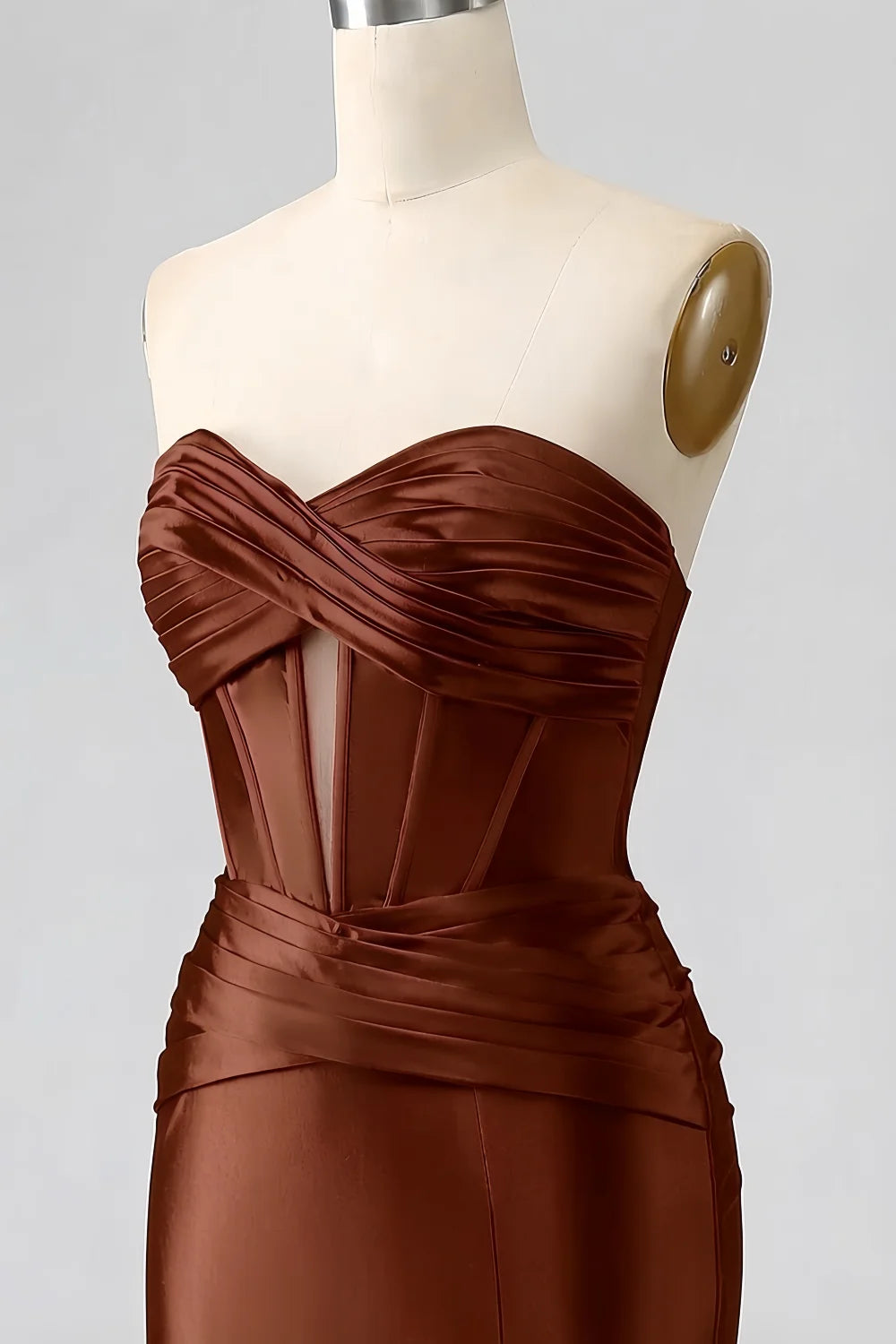 Kristen Brown Satin Twist-front Cutout Maxi Dress