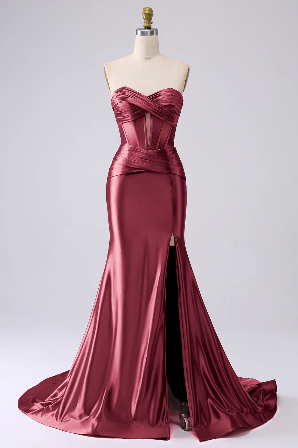 Kristen Burgundy Satin Twist-front Cutout Maxi Dress
